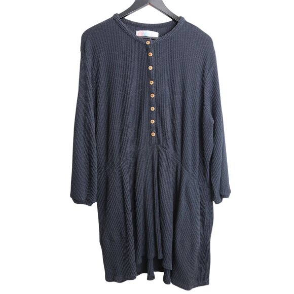 Free People Beach Blue Blossom Henley Button down Ribbed FP Dress Size Medium - Picture 1 of 7